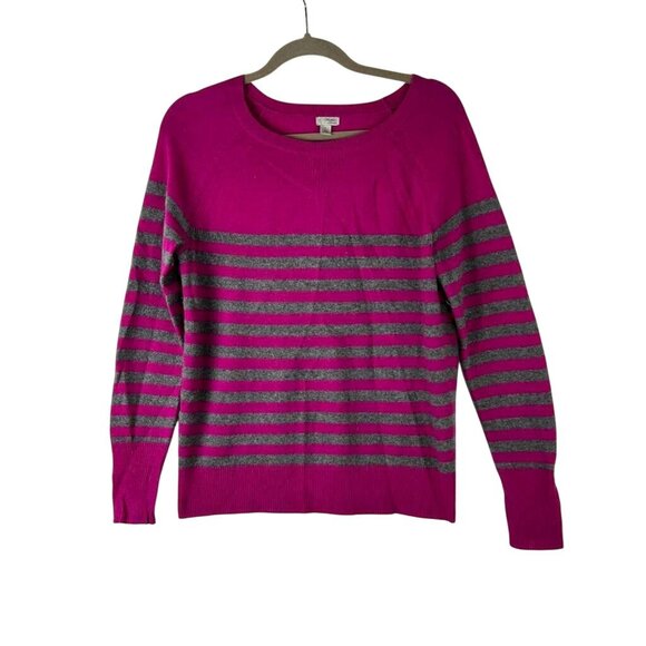 Halogen Women's Size Medium 100% Cashmere Sweater Striped Pullover Pink/Gray - Picture 1 of 10